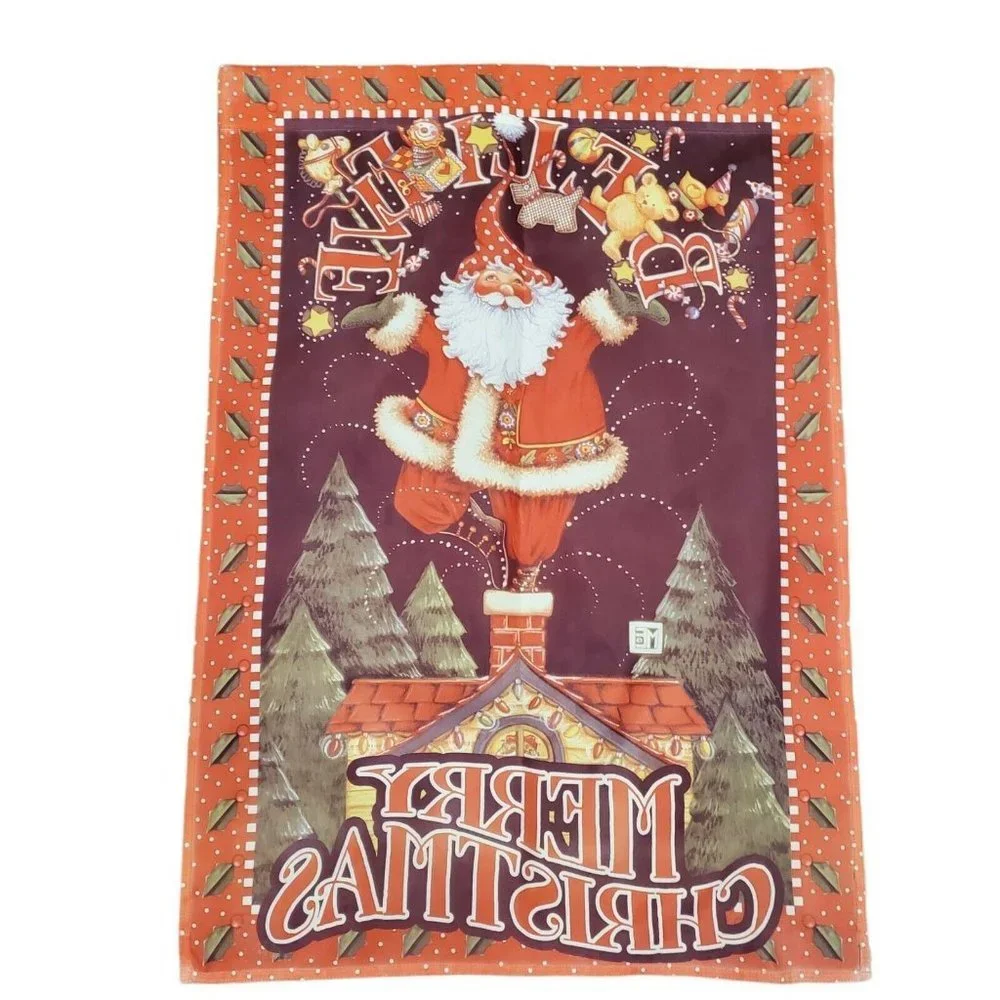 Vintage Mary Engelbreit Christmas Santa Believe Large Outdoor Flag 28 X 40 Faded